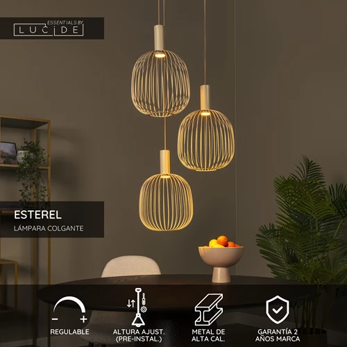Lucide ESTEREL - Lámpara colgante - 3xGU10 (MR11) - Taupe | Essential - USP